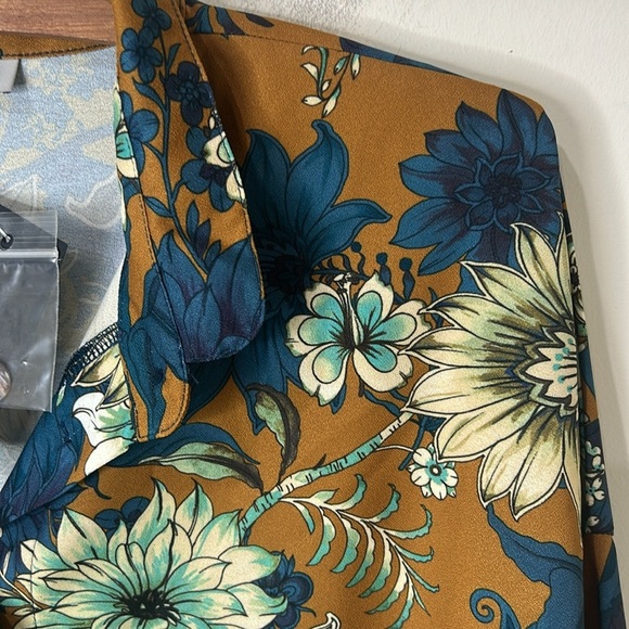 NWT Bryn Walker Bellagio Floral Print Alabama Shirt Tunic Ochre Teal Medium - Picture 13 of 16